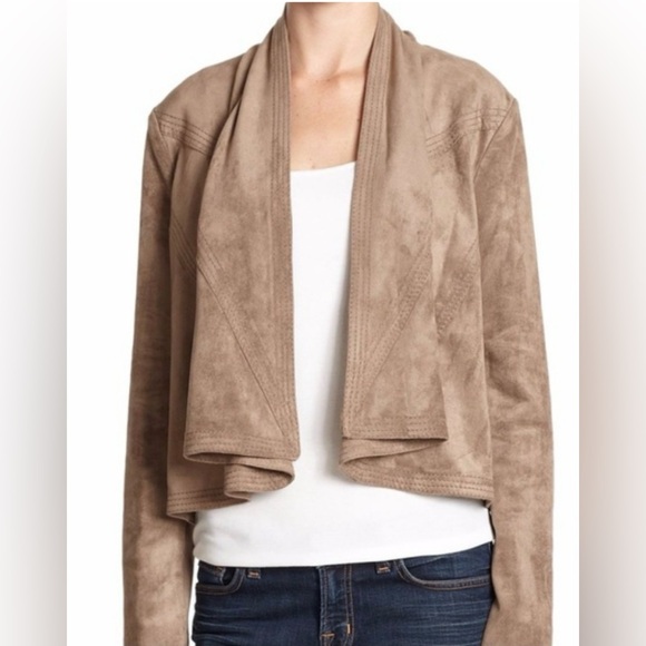 BCBGMaxAzria Jackets & Blazers - BCBGMaxAzria Mocha Faux Suede Waterfall Jacket | Drape Front | Cropped | Size M